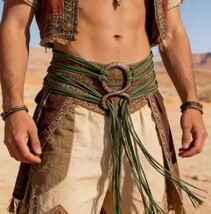 Medieval Faux Leather Knotted Cord Renniaisance Waist Wrap Metal Loop Ti... - $45.95