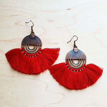 Red Fan Tassel Earrings - £20.08 GBP