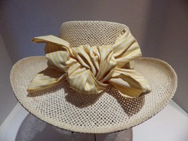 FIRETHORN Summer Rules Straw Hat Yellow Striped Band and Bow One Size - $24.70
