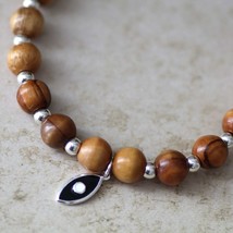Exquisite Olive Wood &amp; 925 Silver Beaded Bracelet with Striking Black Fi... - £39.11 GBP