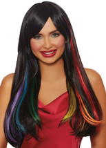 Dreamgirl Women&#39;s Long Straight Hidden Black/Primary Rainbow Wig, Multi, One Siz - £70.69 GBP