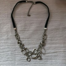 Estate Black Suede Cord with Double Strand Pewter Open Shapes Necklace – hangtag - £6.86 GBP