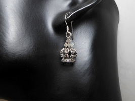 Textured Royal Crown Earrings 925 Sterling Silver, Handmade Unisex Drop Earrings - £35.84 GBP