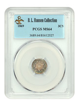 1869 3CS PCGS MS64 ex: D.L. Hansen - $5,856.38