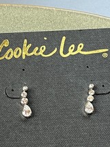 Cookie Lee Graduated Clear Rhinestone in Silvertone Frame Dangle Post Earrings - £8.92 GBP