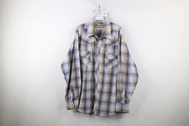 Vintage Wrangler Mens 2XL XXL Distressed Western Cowboy Snap Button Shir... - $39.55