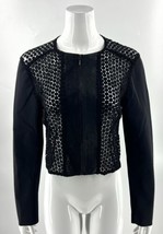 Elie Tahari Womens Jacket Size Medium Black Crochet Lamb Leather Panel Zip Up - £29.74 GBP