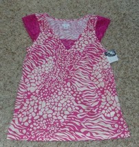  Jaclyn Smith Pajamas Top Pink &amp; White Babydoll Lace Cap Sleeve Women&#39;s-... - $7.43