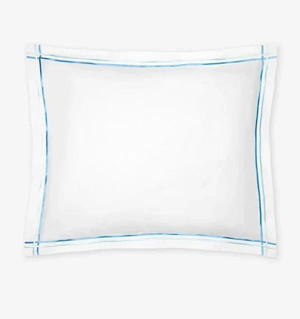 Sferra Tratto White Standard Sham Double Blue Satin Stitch Embroidery It... - $76.00