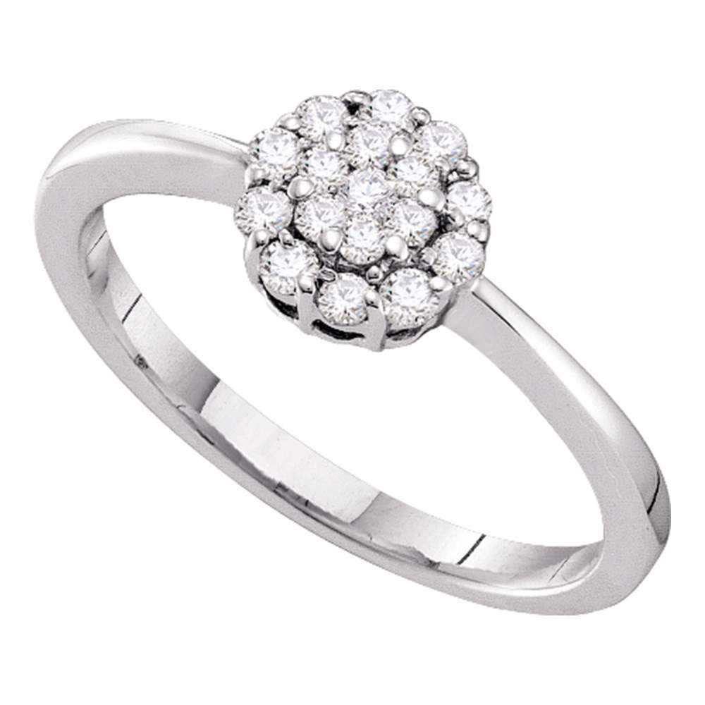 14k White Gold Womens Round Diamond Circle Frame Flower Cluster Ring 1/4 Cttw