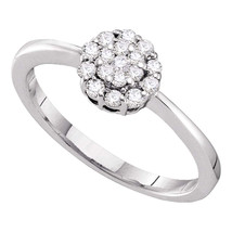 14k White Gold Womens Round Diamond Circle Frame Flower Cluster Ring 1/4 Cttw - £319.74 GBP