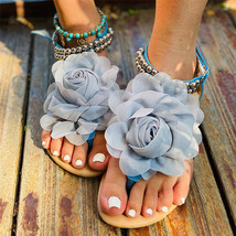 2021 Summer Bohemian Women Sandals Lace Flower Holiday Shoes Ankle Strap Flip Fl - £28.07 GBP