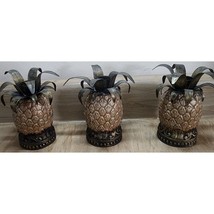 Lot of 3 Brass / Copper Color Pineapple Candle Holders Matching See Pict... - $11.69