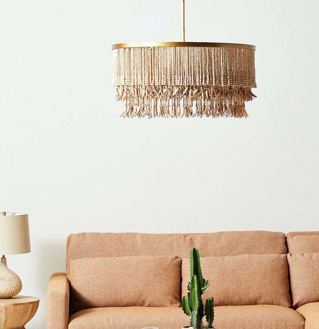 Primary image for Anthropologie Sonora Chandelier Organic Coastal Modern Beaded Brass Round NEW