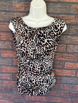 Leopard Print Sleeveless Blouse Medium Ruched Sides Slimming Shirt Top Jaguar - £14.19 GBP