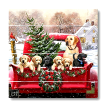 Puppies Holiday Special Delivery wood Pallet Art Print - $29.00