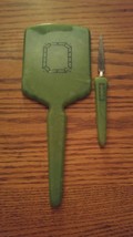 005 Vintage Green Celluloid Mirror and Finger File Dresser Set Vanity - $19.99