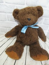  Manhattan Toys plush brown teddy bear blue bow vintage 1995 - £31.19 GBP