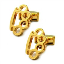 Brass Knuckles Cufflinks Gold Plate New Gangster Gift Bag Novelty Knuckle Duster - £15.14 GBP