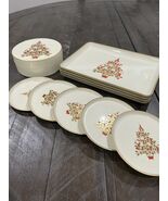 Otagiri  Christmas Tree Ivory Gold Plastic 4 Trays  14x10.5&quot; 5 Coasters - $41.61 CAD