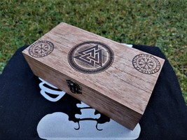 Handmade engraved wooden jewellery box with Viking Valknut Knot symbol Pagan - £27.38 GBP
