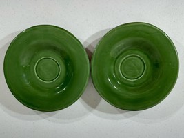 Pottery Barn Sausalito Moss Green Saucers Set of 2 Hand-painted Mexico - £11.59 GBP