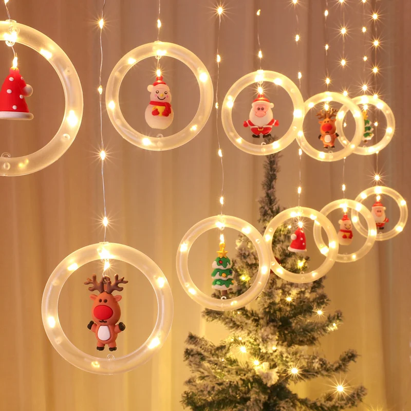 Sporting Christmas LED Santa Claus Snowman Tree Curtain String Light Noel Orname - £26.07 GBP