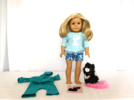 American Girl Doll 18&quot; look alike doll  Long Blonde Hair + Licorice Cat + Fox Sl - $57.42