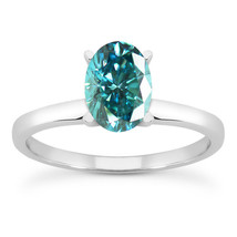 Oval Shape Diamond Solitaire Ring Blue Color Treated 14K White Gold VS2 1.00 ct - £1,418.59 GBP