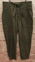 Bar III  Womens 2X Tie-Front Tapered Leg Pant Olive Green Twill High Waist NEW - £44.20 GBP