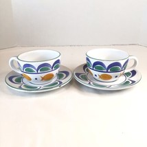 Village Pottery By Herend Two Cups and Saucers Art Deco Hand-painted Hungary - £21.52 GBP
