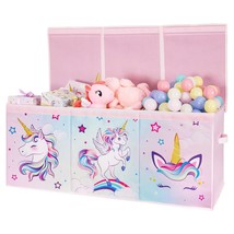 Unicorn Toy Box Chest  Large Toy Chest Organizer With Flip-Top Lid Collapsible S - £64.73 GBP