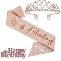 Womans 32nd Birthday Sash &amp; Tiara Crown Cake Topper Rose Gold Party Supp... - £9.38 GBP