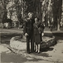 vtg 1950s Man And Woman Couple Found Photograph Black And White Military Uniform - £6.35 GBP