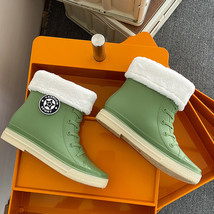 Warm Sock Rain Boots Women Shoes Waterproof Ankle Boots Plastic Anti Slipper Fem - £27.64 GBP