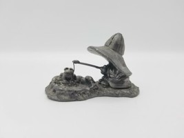 Vintage RICKER BARTLETT Pewter Young Boy Fishing with Frog &amp; Rain Hat Fi... - £10.99 GBP
