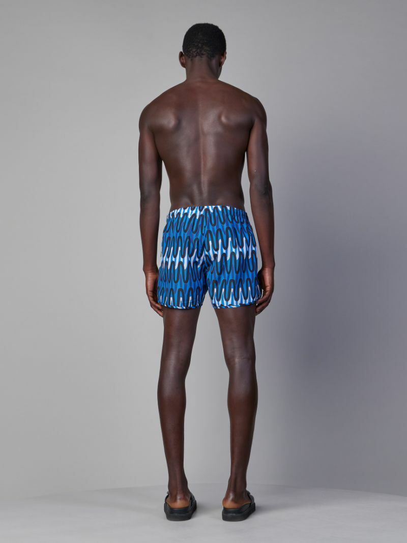 Neil Barrett Slim Fit Scribble Print Swim Trunks in Blue, Black, White-Size 2XL Item image 7