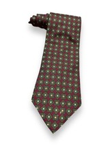 Vtg Burberry&#39;s Men&#39;s Burgundy Green Gold Pattern Silk Tie Hand Sewn USA - £26.68 GBP