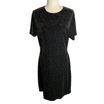 Vintage 90s Velvet Sheath Dress M Black Brown Swirls Short Sleeve Stretc... - £32.79 GBP