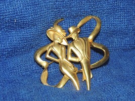 JJ Brooch/ Pin 2.5&quot; gold tone man woman modernist costume jewelry vintage - £10.78 GBP