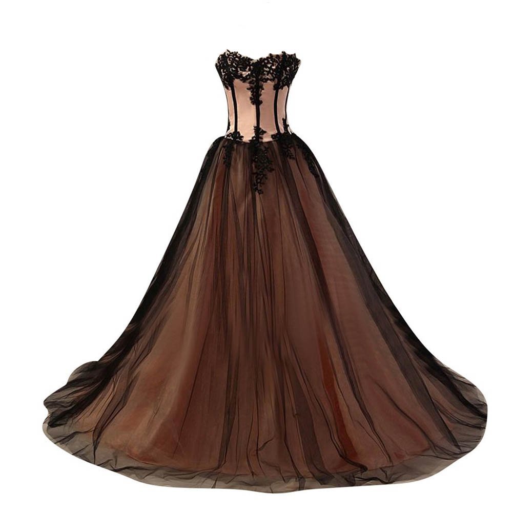 Kivary Womeon's Sweetheart Black and Peach Ball Gown Prom Wedding Dresses Lace u