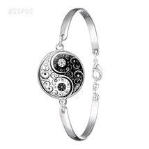 Yin Yang Black and White Tai Chi Bracelets Glass Cabochon Jewelry Bangles Yoga L - £8.51 GBP