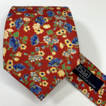 Polo Ralph Lauren Silk Necktie Hand Made In Italy Red Floral 58 x 3.5 - £19.16 GBP