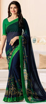Designer Bollywood Wedding Saree Blue Faux Georgette Indian Floral Print... - £70.77 GBP