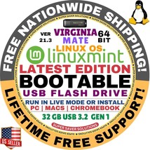 Linux Mint 21.3 Usb Virginia Mate 64-Bit Live Boot, Full Install For Mac, Pc - £8.90 GBP