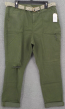 TIME AND TRUE UTILITY PANT WOMENS SZ 18 OLIVE GREEN BELT POCKETS DISTRES... - £11.58 GBP