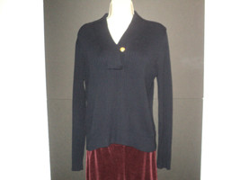 Lauren Ralph Lauren Women&#39;s Sweater Sz L Pullover V Neck Navy Blue Crest... - £18.78 GBP