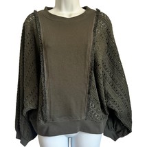 Rocks and Indigo Olive Green Sweater Sweatshirt Open Knit Crochet Sleeve... - $339.66 MXN
