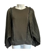 Rocks and Indigo Olive Green Sweater Sweatshirt Open Knit Crochet Sleeve... - $18.23