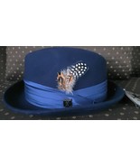 Stacy Adams Wool Felt Fedora Hat Feather Men&#39;s Size Medium Saw 566 Navy ... - $893.59 MXN